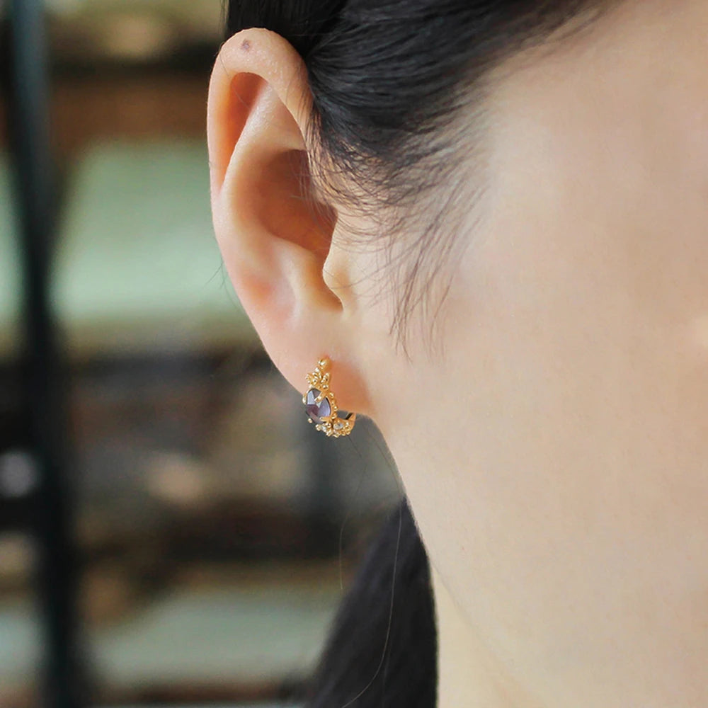 Emotional Factory 925 Sterling Silver 14K Gold Plated Gemstones Natural Cordierite Zircon Labradorite Stud Earrings for Women