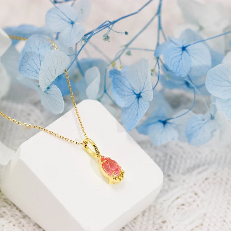 925 Sterling Silver 14K Gold Plated Gemstones Natural Rock Crystal Red Corundum Double Stone Light Luxury Necklace