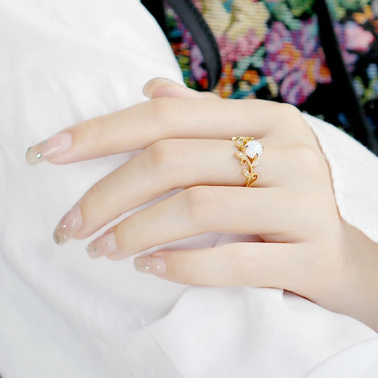 925 Sterling Silver 14K Gold Plated Gemstone Zircon Retro Stripes Pattern Vine Opal Ring