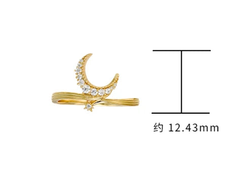 925 Sterling Silver 14K Gold Plated Gemstone Cz Zircon Meteors Star Moon Ring