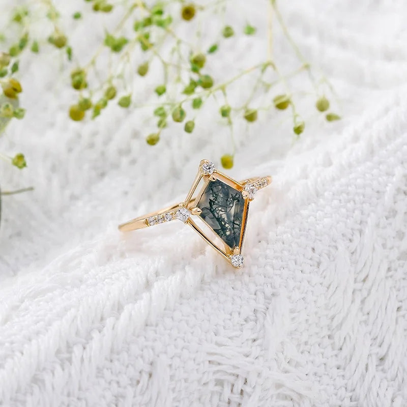 French Light Luxury Retro S925 Silver Plated 14K Gold Aquaticagate Wedding Ring