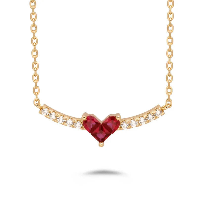 Emotional Factory 925 Sterling Silver 14K Gold Plated Heart Red Gemstone Handmade Borderless Inlay Zircon Necklace