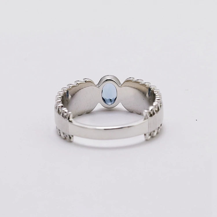 Emotional Factory 925 Sterling Silver 14K Gold Plated Gem Stone Gemstone Granule Leaves Petals London Blue Topaz Ring