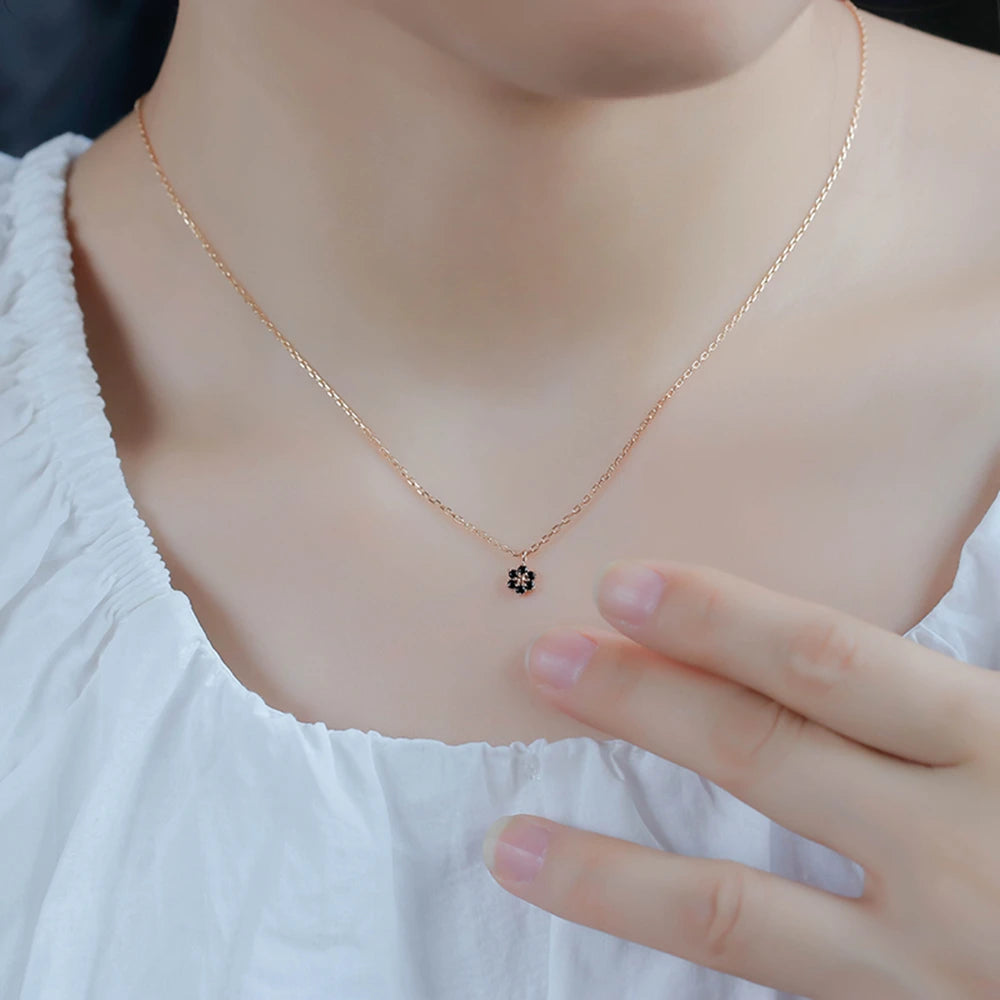 Gemstones Small Flower Twist Natural Black Onyx Necklace