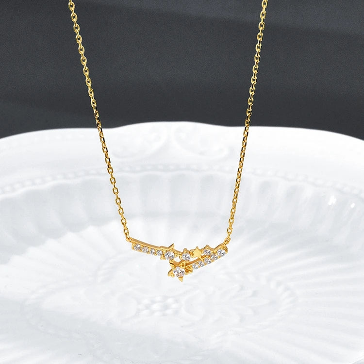 Emotional Factory 925 Sterling Silver 14K Gold Plated Zircon Shooting Star Double Meteor Necklace
