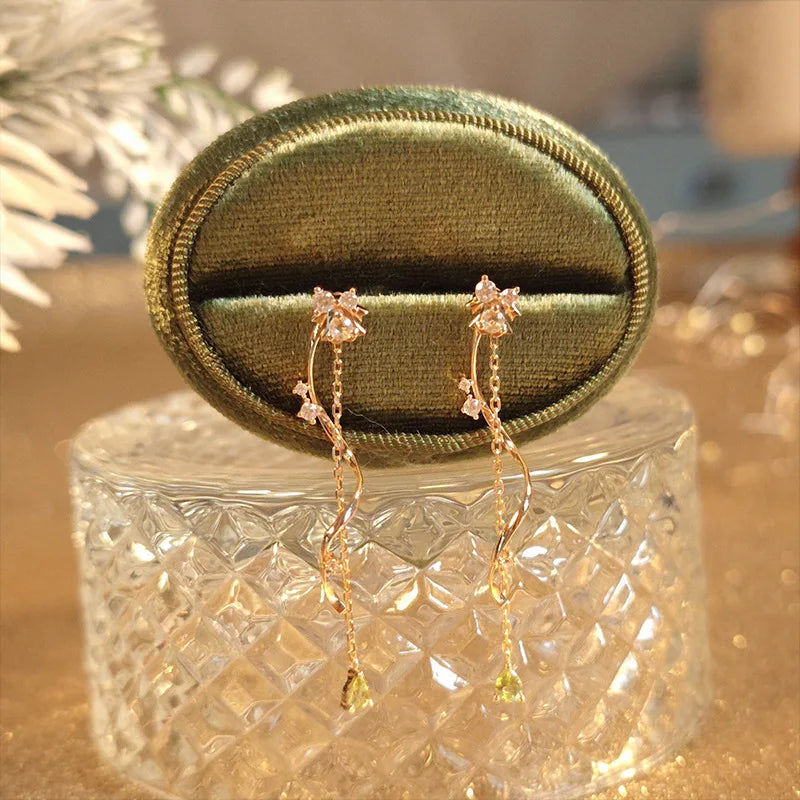 Emotional Factory 925 Sterling Silver 14K Gold Plated Gemstone Diopside Peridot Tassels Earrings