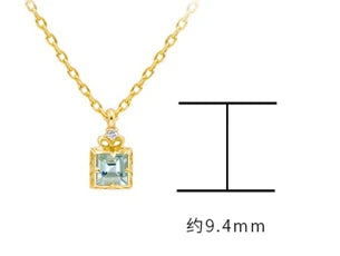 Emotional Factory 925 Sterling Silver 14K Gold Plated Gemstone Simplicity Zircon Geometric Square Aquamarine Necklace