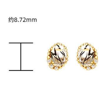 Landscape Zircon Natural Black Quartz Rutilated Hair Crystal Earrings