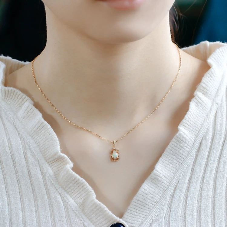 Emotional Factory 925 Sterling Silver 14K Gold Plated Gemstones Bohemian Big Geometric Drop African Opal Necklace