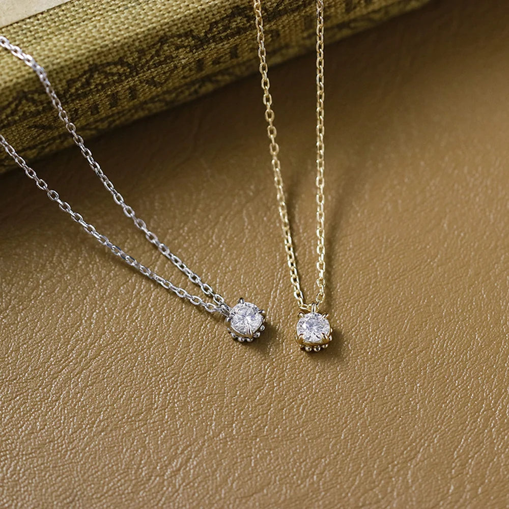 Emotional Factory 925 Sterling Silver 14K Gold Plated Gemstone Single Solitaire Four-Clawed Set Stone Moissanite  Necklace