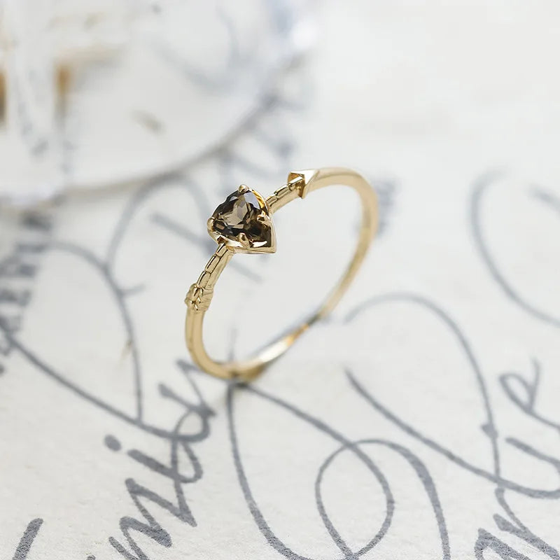 Emotional Factory 925 Sterling Silver 14K Gold Plated Gemstone Angel Heart Cloud Stacking Natural Smoky Quartz Ring