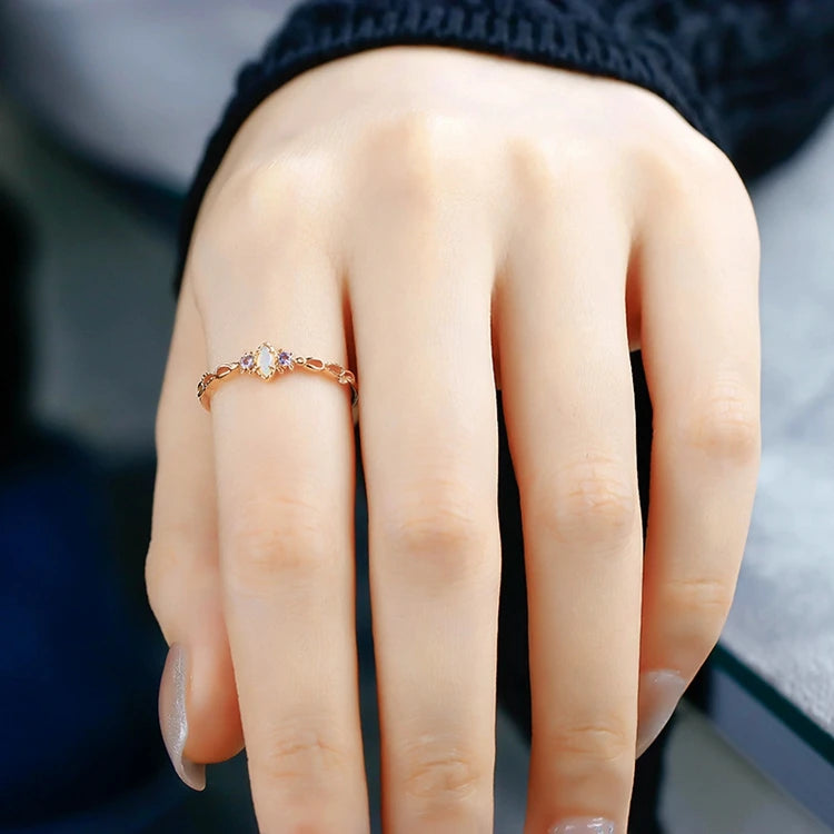 Emotional Factory 925 Sterling Silver 14K Gold Plated Gemstones Vintage Light Luxury Tanzanite Zirconia Opal Australia Ring