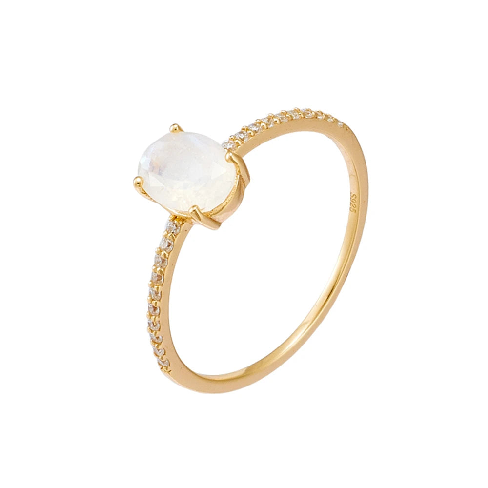 Emotional Bague S925  Jewelry 925 Sterling Silver 14K Gold Plated Raw Irregular  Gemstone Series Zircon Simple Moonstone Ring
