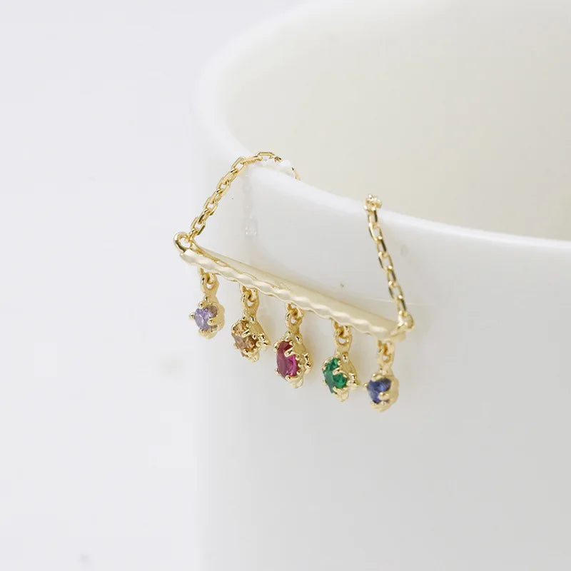 925 Sterling Silver 14K Gold Plated Gemstone Purple Zirconia Champagne Zirconia Red Green Nano Stone Blue Corundum Necklace