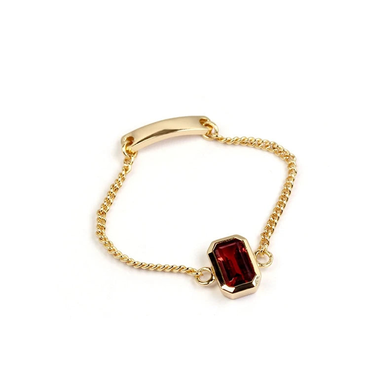 925 Sterling Silver 14K Gold Plated Gemstone Gem Natural Garnet Jewelry Chain Ring