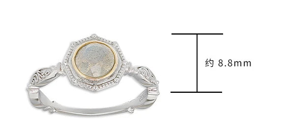 Emotional Bijoux Factory 925 Sterling Silver 14K Gold Plated Gemstone Retro Fashion Geometric Circle Labradorite Ring