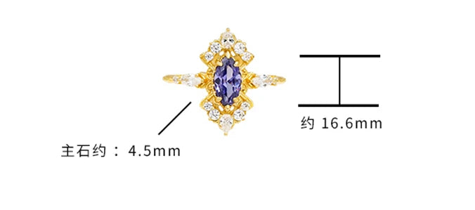 Emotional Factory 925 Sterling Silver 14K Gold Plated Gemstone Retro  Cz Flower Blue Tanzanite Zircon Ring