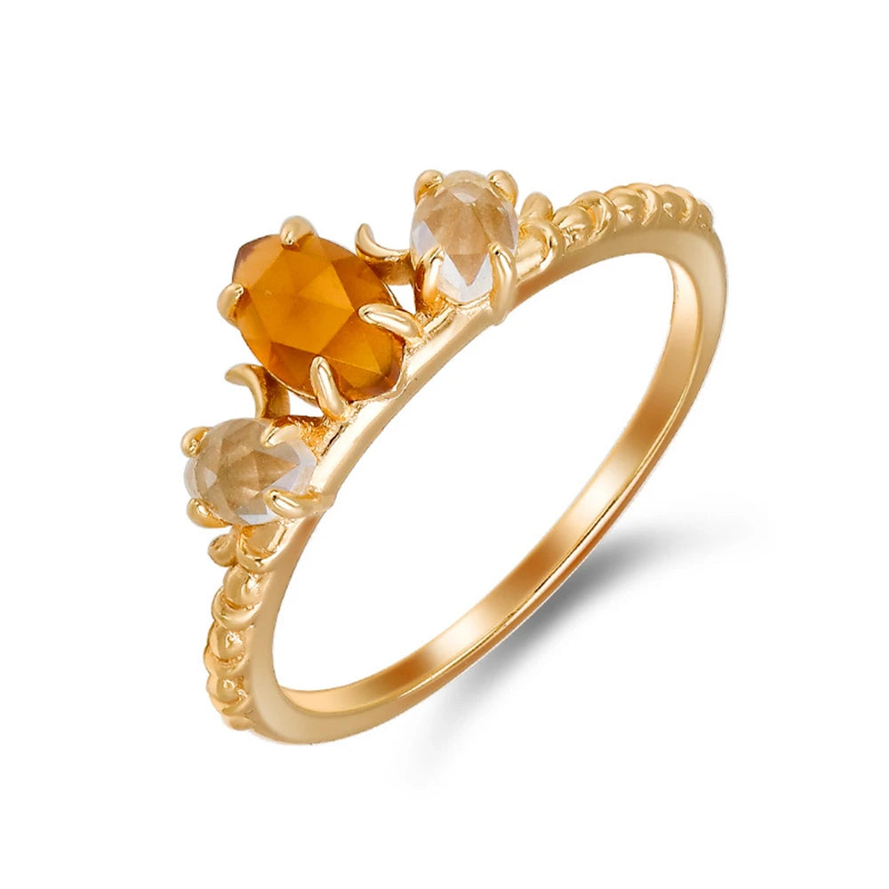 Emotional Factory 925 Sterling Silver 14K Gold Plated Gem Stone Gemstone Cz Zircon Natural Orange Garnet White Rock Crystal Ring