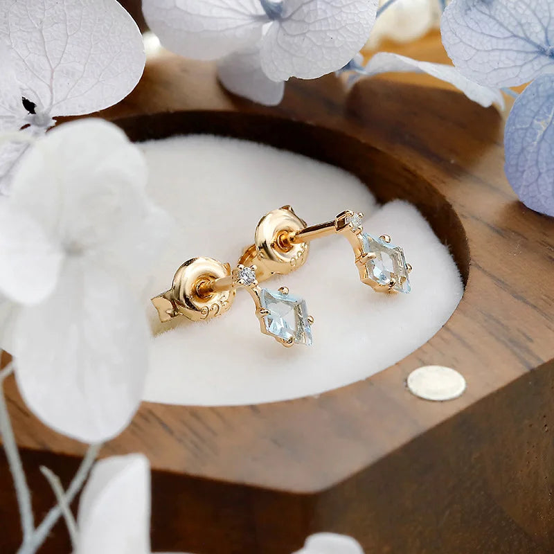 Fashion Simple Style Geometric DiamondS925Silver Plating14KGold Blue Topaz Earrings
