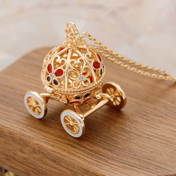 Emotional Factory 925 Sterling Silver 14K Gold Plated Zircon Small Pumpkin Car Enamel Necklace With Ordinary Chain