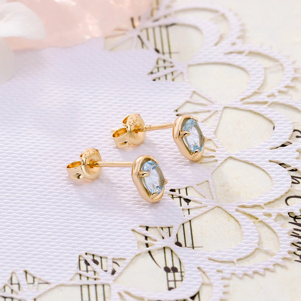 Emotional Factory 925 Sterling Silver 14K Gold Plated Gem Stone Gemstone Simpler Prong Setting Sky Blue Topaz Stud Earrings