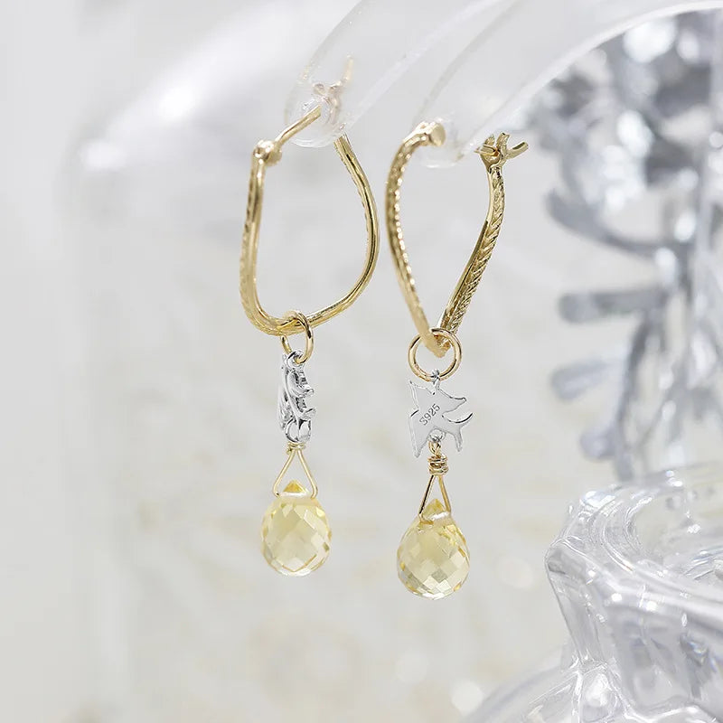 Emotional Factory 925 Sterling Silver 14K Gold Plated Gemstone Color Separation Plating Falcon Desert Citrine Earrings