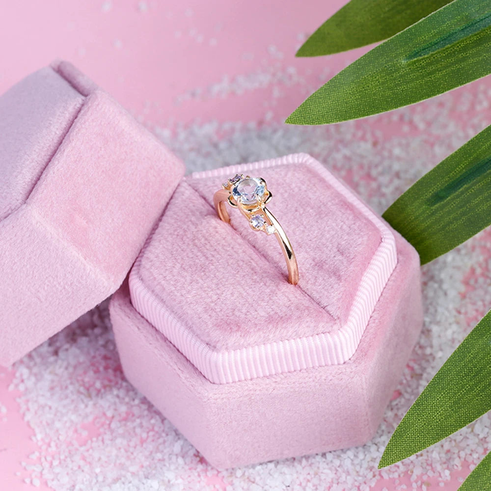 Custom 925 Sterling Silver 14K Gold Plated  Natural Stone Gemstone Natural Sky Blue Topaz Tanzanite Flower Ring