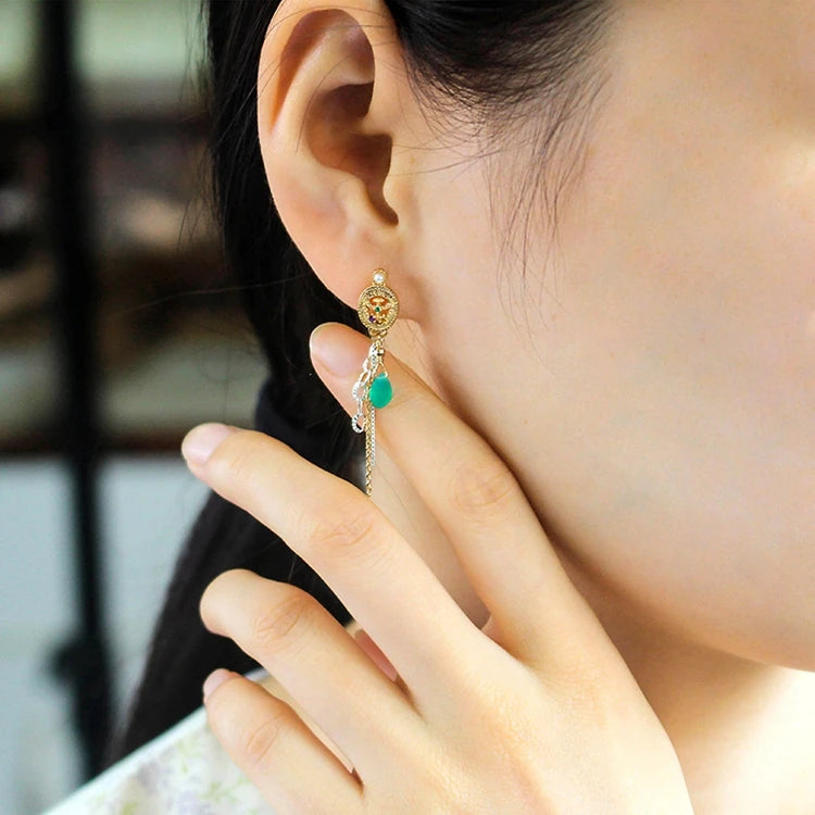 Emotional Factory 925 Sterling Silver 14K Gold Plated Gemstones Vintage Amethyst Pearl Chrysoprase Earrings