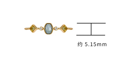 Emotional Factory Jewelry 925 Sterling Silver 14K Gold Plated Gemstone Series 3 Stone Rings Green Peridot Aquamarine Ring