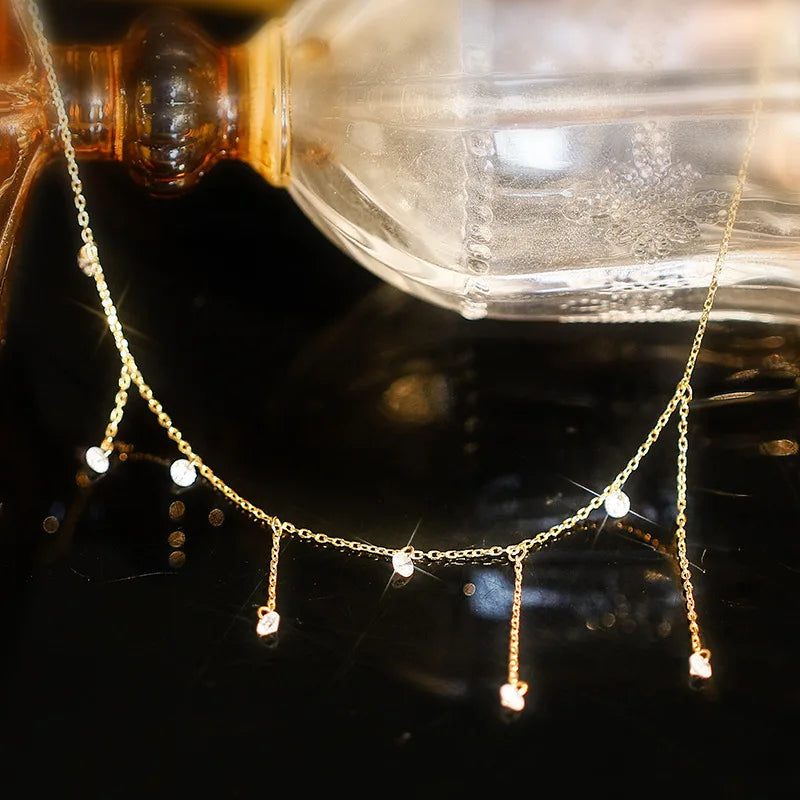 Emotional Factory 925 Sterling Silver 14K Gold Plated Gemstone Summer Stars Tassel Fairy Zircon Necklace