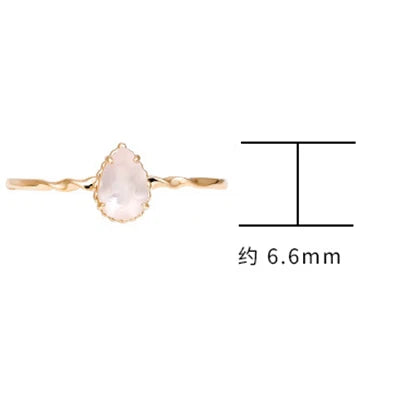 Emotional Factory 925 Sterling Silver 14K Gold Plated Gem Stone Gemstone Twisted Pattern Drop Cz Zircon Rose Quartz Ring
