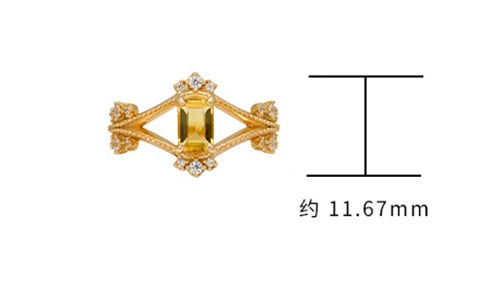 Emotional Factory 925 Sterling Silver 14K Gold Plated Gem Stone Gemstone Retro Hollow Geometric Square Zircon Citrine Ring