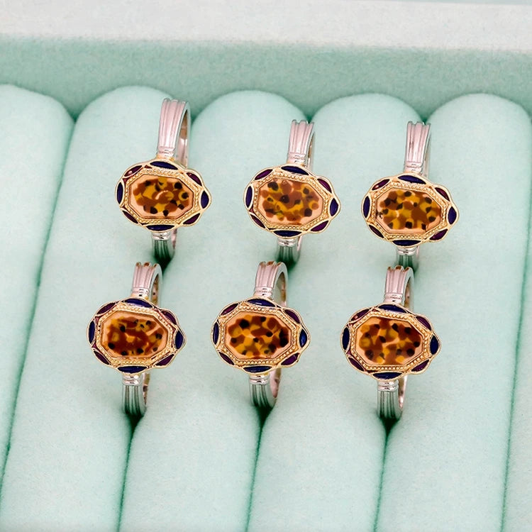 Emotional Factory 925 Sterling Silver 14K Gold Plated Gemstone Layered Two-Colour Plating Vintage Irregular Enamel Ring