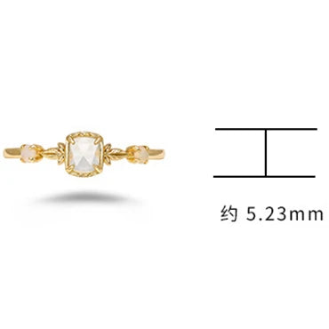 Emotional 925 Sterling Silver 14K Gold Plated Gem Stone  Geometric Square White Rock Crystal Natural Australian Opal Ring