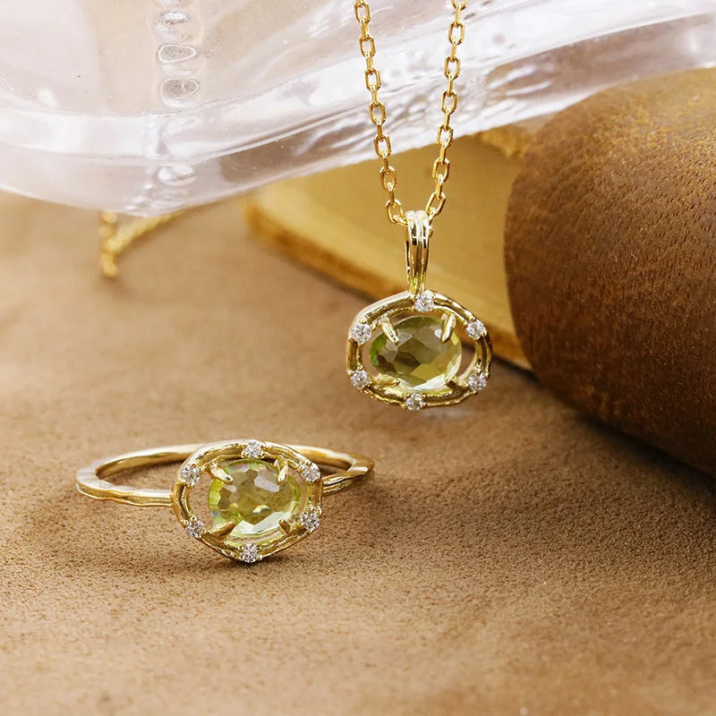 Emotional Factory 925 Sterling Silver 14K Gold Plated Gemstone Commuter Irregular Peridot White Zirconia Necklace