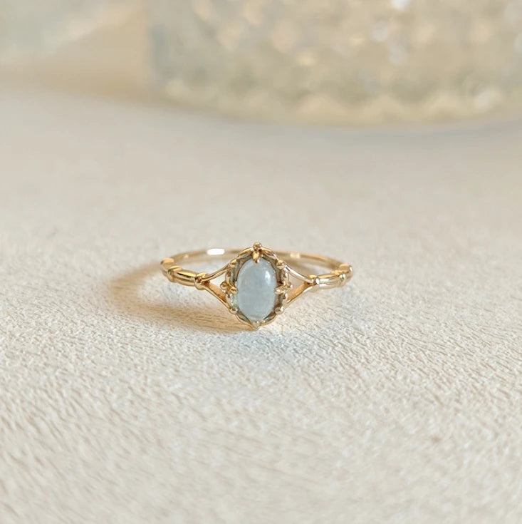 Emotional Factory 925 Sterling Silver 14K Gold Plated Gemstone Retro Literary Vintage Aquamarine Ring