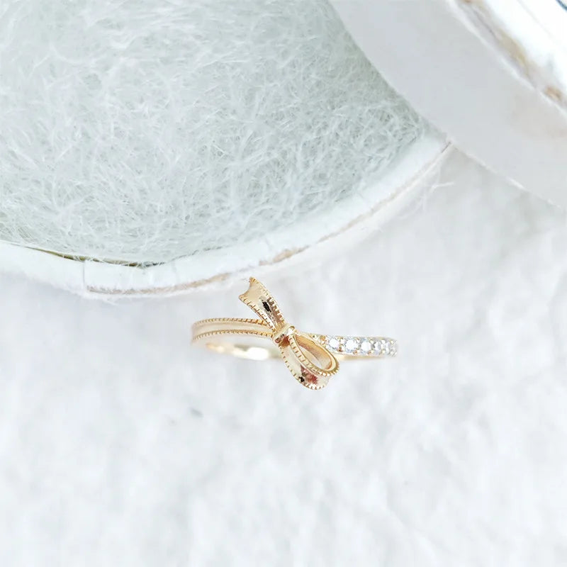 Emotional Factory 925 Sterling Silver 14K Gold Plated Gemstone Cz Zircon Butterfly Bow Twisted Wall Ring