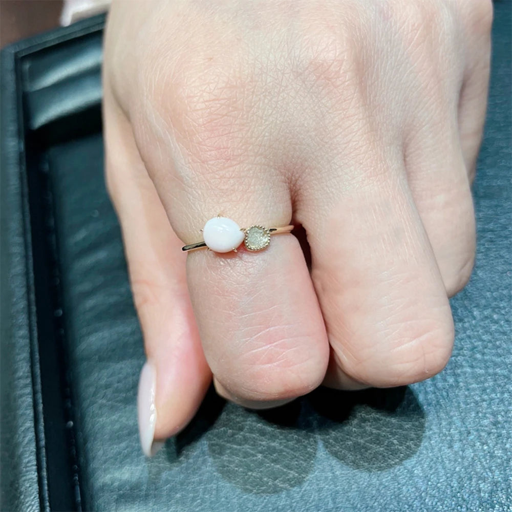 Emotional Factory 925 Sterling Silver 14K Gold Plated Gem Stone Gemstone Small Shaped Queen Shell Crystal Ring