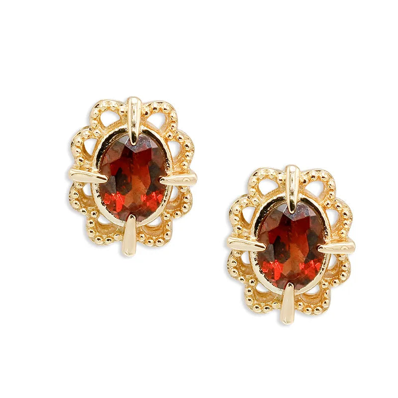 Vintage Picture Frame Hollow Lace Natural Garnet Earrings