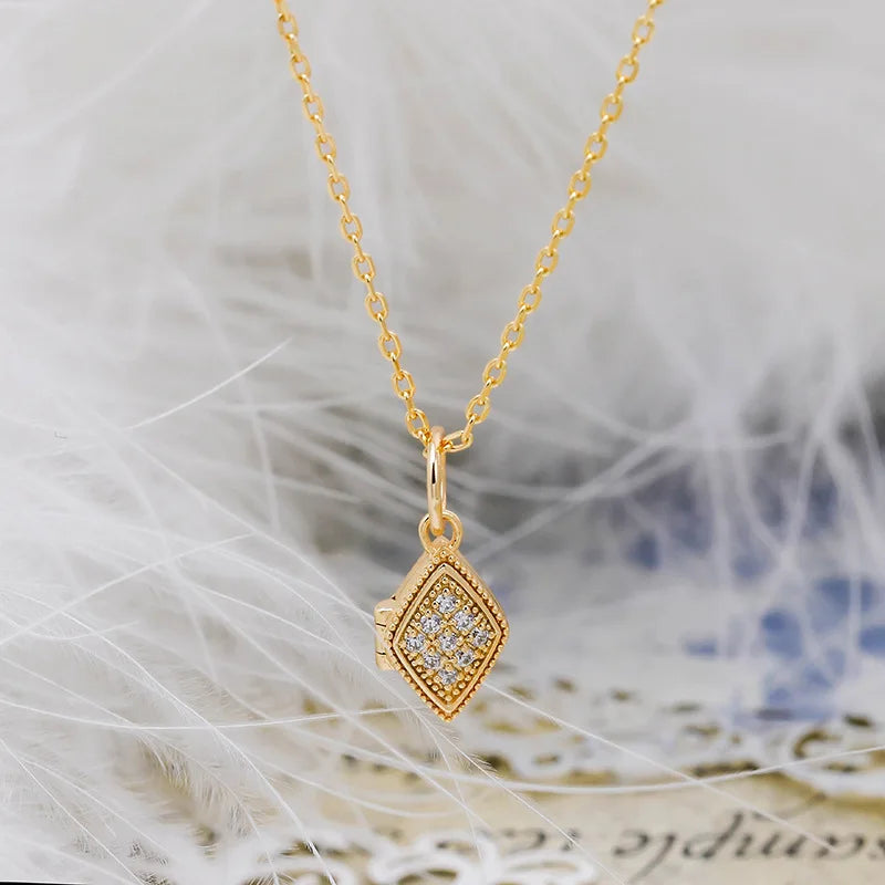 Emotional Factory 925 Sterling Silver 14K Gold Plated Gemstone White Zirconium Double-Sided Open  Closed Lockets Pendant