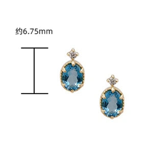 925 Sterling Silver 14K Gold Plated Gemstone Paw Set Stone Opal Blue Topaz Stud Earrings