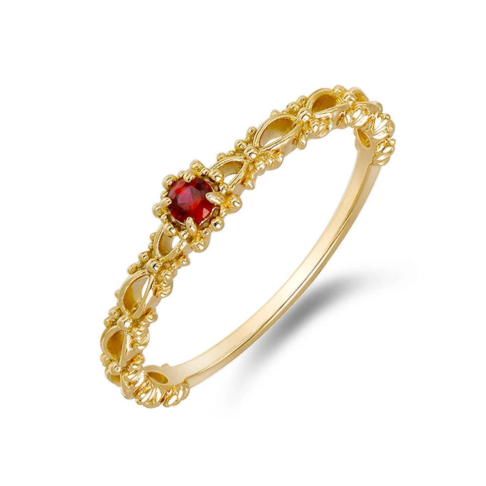 Emotional Factory 925 Sterling Silver 14K Gold Plated Gem Stone Gemstone Cz Zircon Flower Lab-Grown Ruby Ring