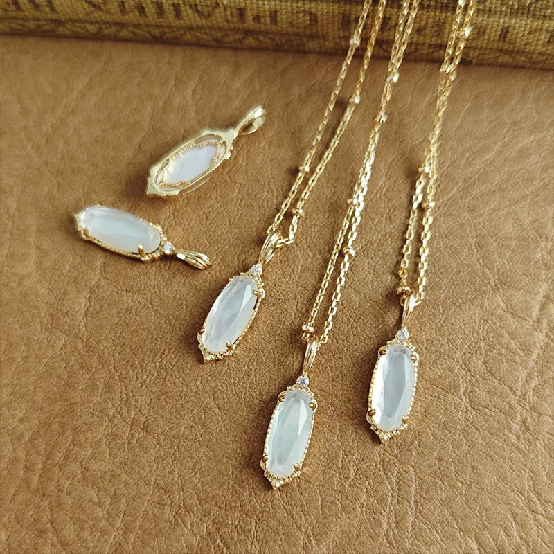 925 Sterling Silver 14K Gold Plated Multi Color Gemstone Natural Crystal Vintage Flower White Butterfly Shell Pendant Necklace