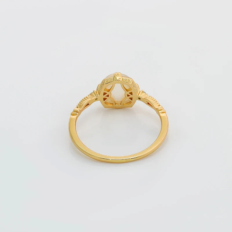 Elegant Geometric square Shell Ring S925 Sterling Silver Gold-plated Jewelry Set Gift