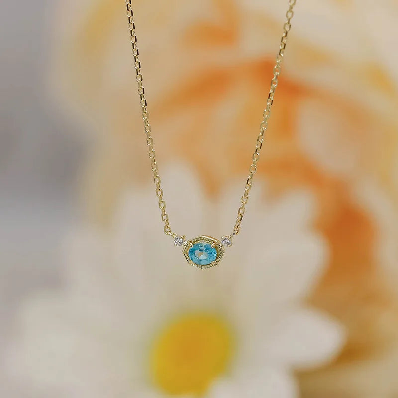 2023New Japanese Style Simple Niche Clavicle Chain Inlaid Apatite NecklaceS925Silver Plated Necklace