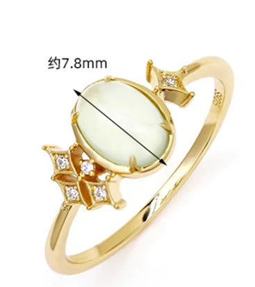 925 Sterling Silver 14K Gold Plated Gemstone Zircon Star Prehnite Ring