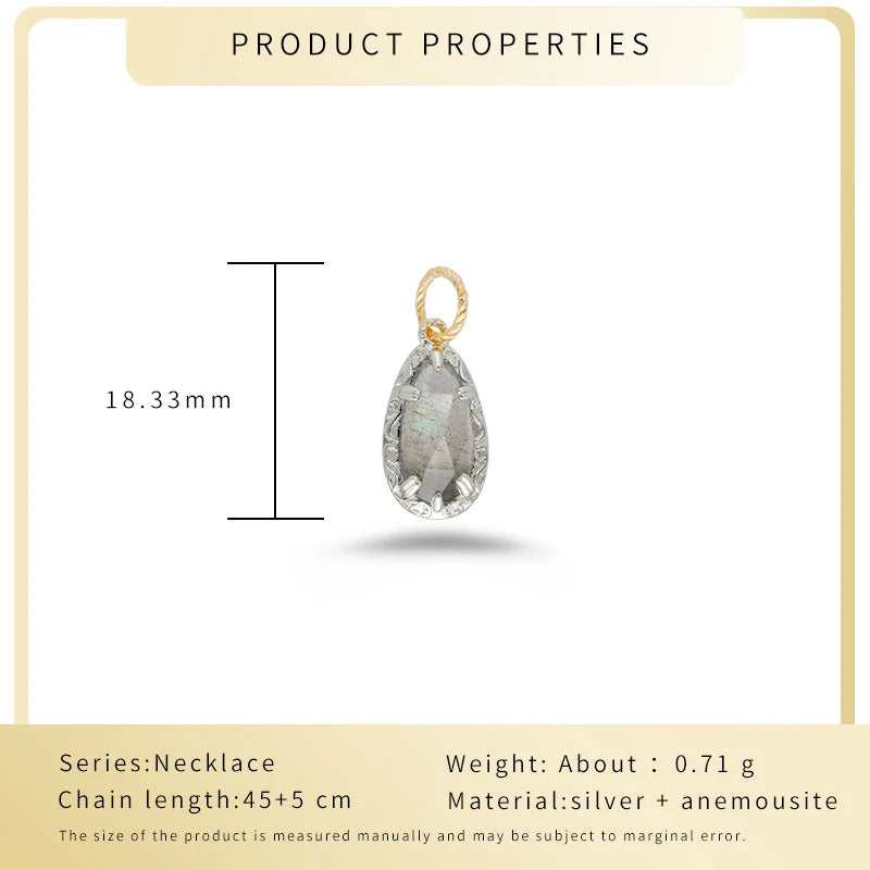 New Product Necklace Pendant 925 Sterling Silver Electroplated 14k Gold Natural Labradorite Pendant Women's Jewelry