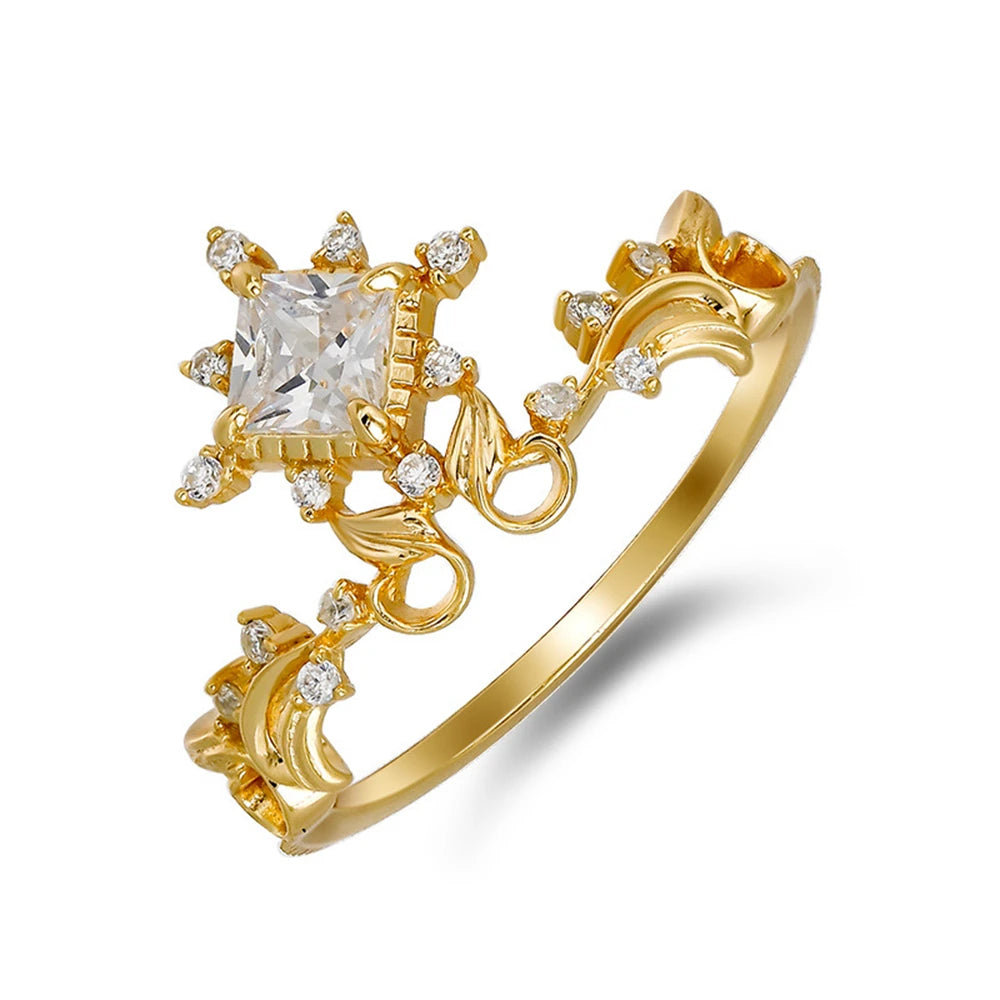 Emotional Factory 925 Sterling Silver 14K Gold Plated Vines Geometric Cube Stat Cz Zircon Ring