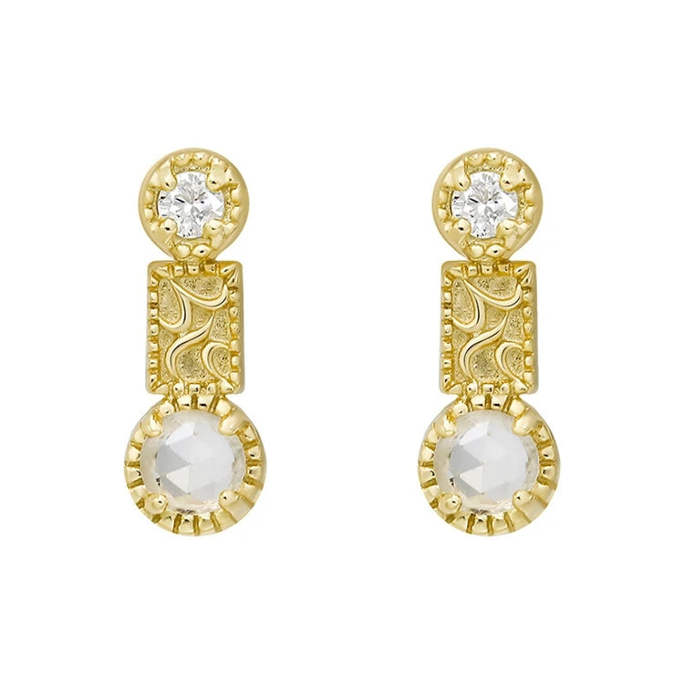 Emotional Factory 925 Sterling Silver 14K Gold Plated Gemstone Geometry Crystal Lace White Zircon Stud Earrings