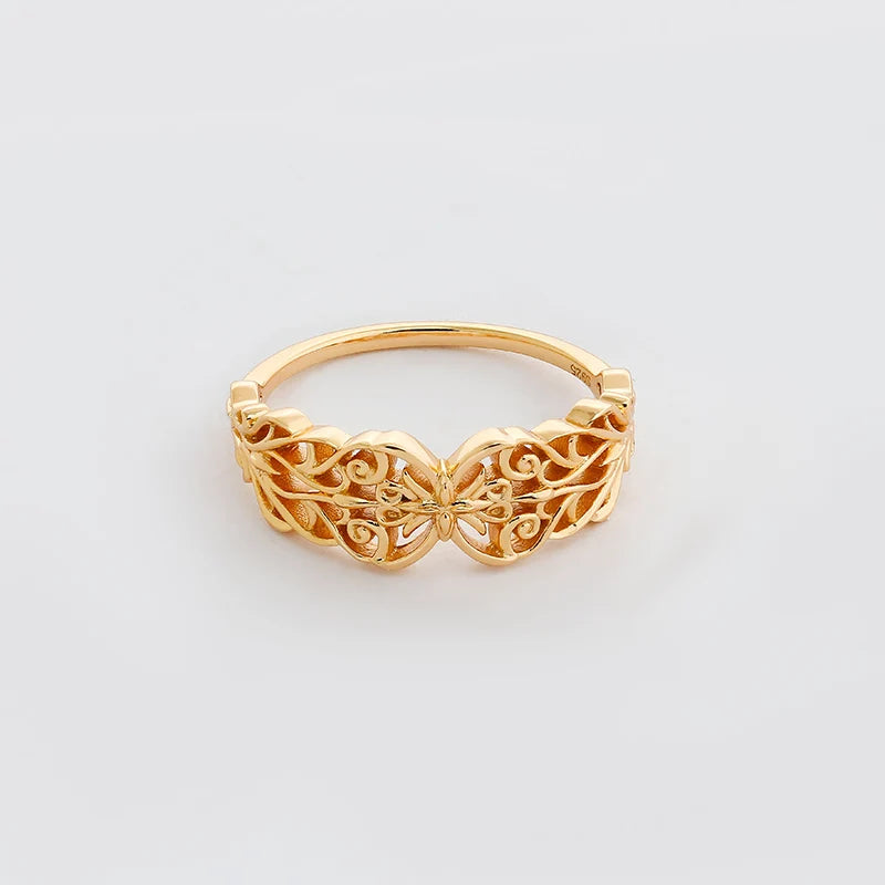 2023 Winter New Product Japanese Luxury Style Butterfly Lace S925 Sterling Silver Gold Plated Wide Ring